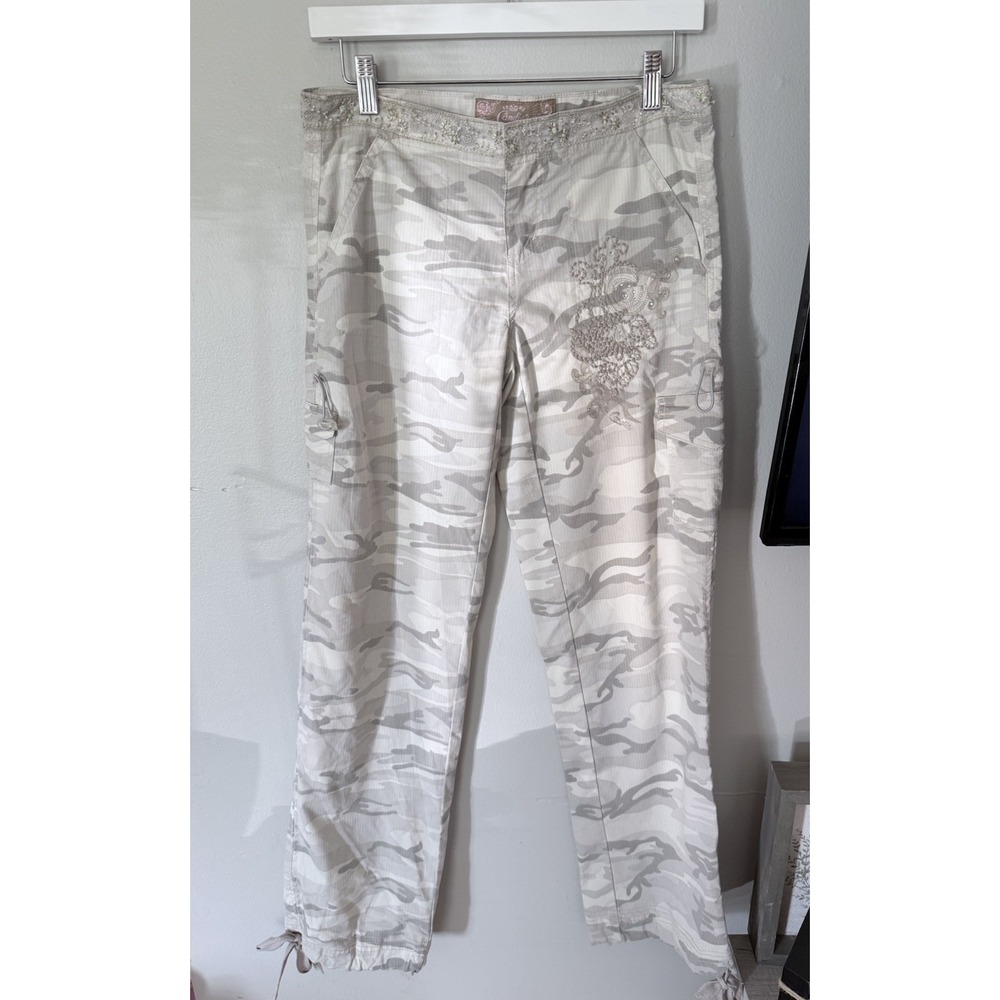 Vintage Candies‎ Pants Women's 5 Camo Cargo Floral Embroidered Beads Y2K 30x33